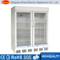 High quality double glass door upright display showcase